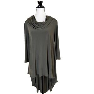 Joseph Ribkoff Cowl Neck High Low Tunic Blouse Dark Green Size 10 V Shape Back